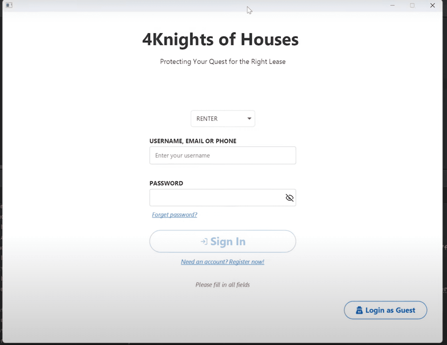 Rental agreement manager desktop application interface
